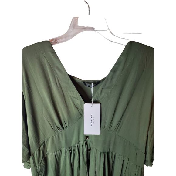 BloomChic Olive Green Button Front V-Neck Dress, NWT, 2X - Picture 2 of 6